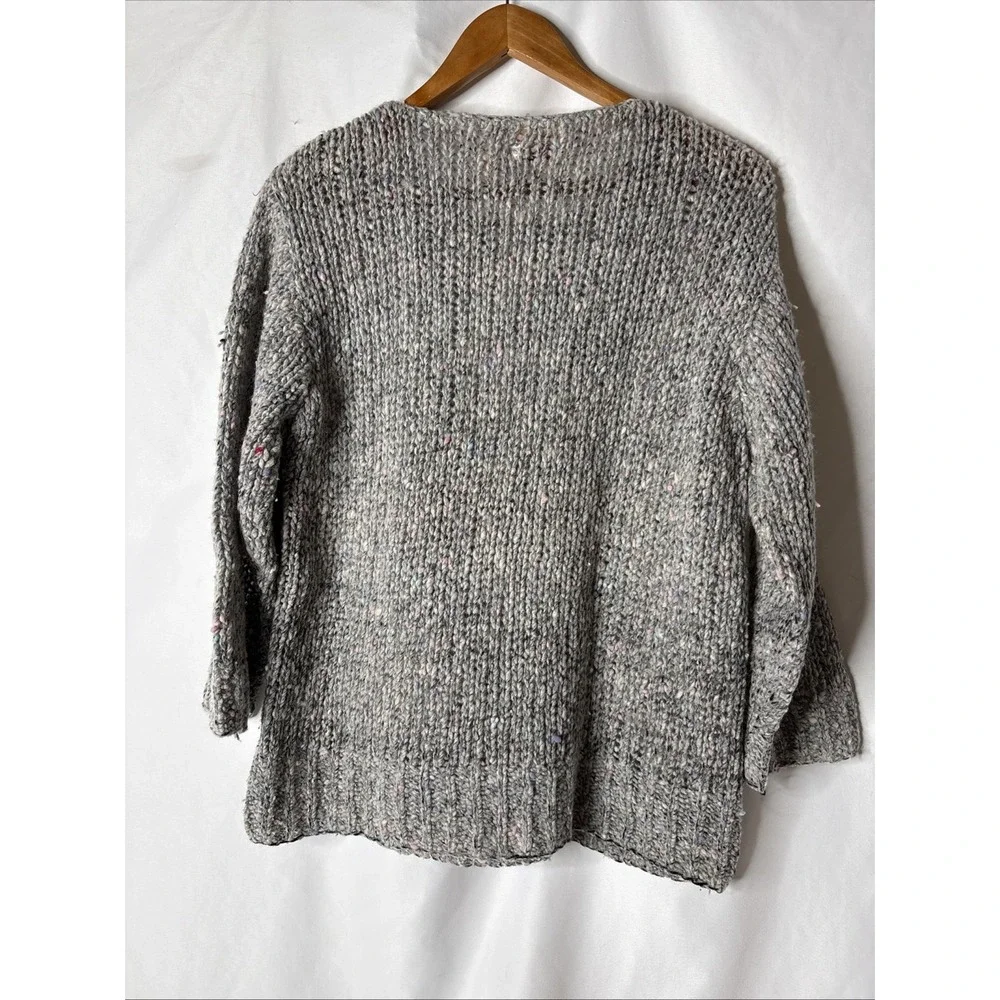 Vtg Lauren Hansen‎ Women L Chunky Hand Knit Wool Sweater Gray 3/4 Sleeve - Picture 6 of 9